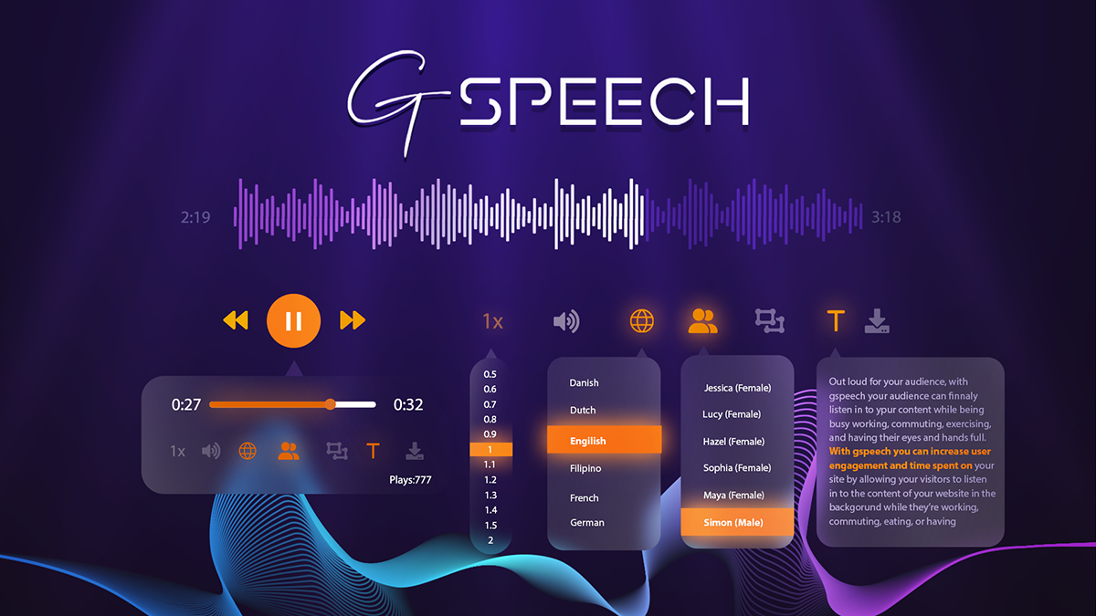 Convert text on your website into audio content with this realistic AI voice generator